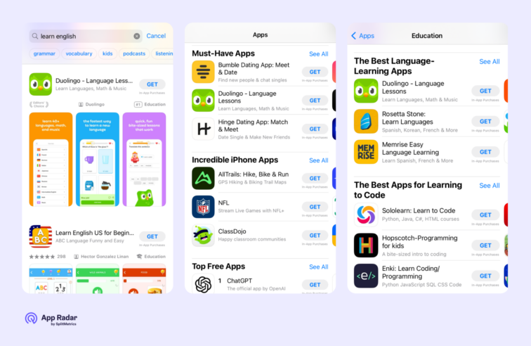 App Store Conversion Rate Optimization - screenshots from App Store or Google Play