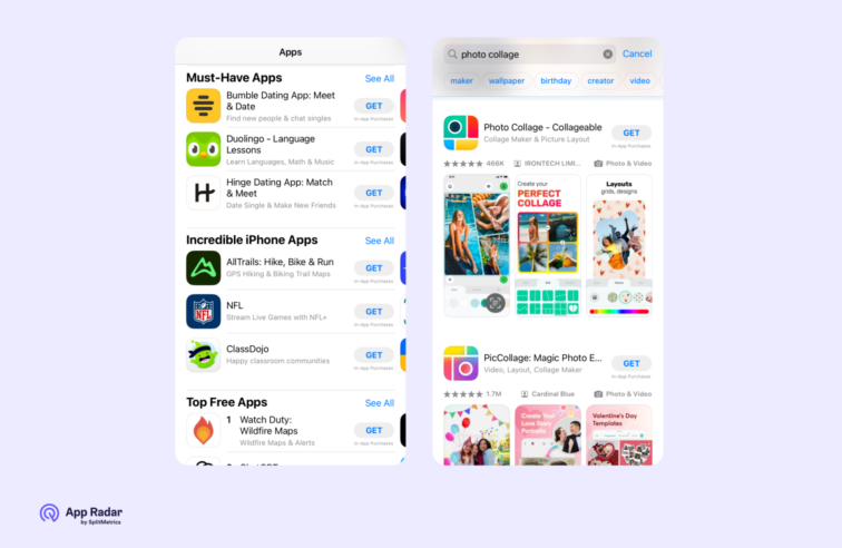 App Store Conversion Rate Optimization - screenshots from App Store or Google Play
