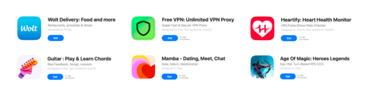 A collage of apps displaying textual metadata used on the App Store iOS - app name and subtitle, including strategic keywords.