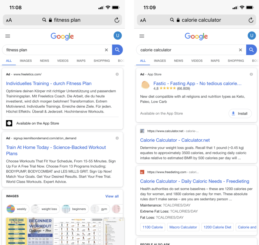 Apps can run ads on Google search in order to get more app growth