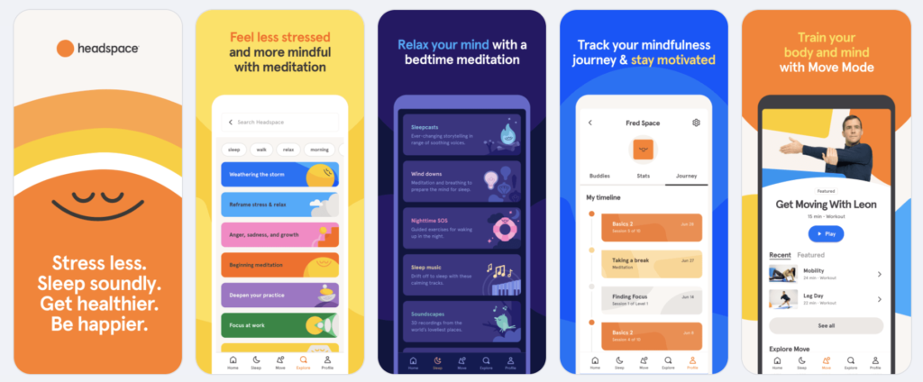 Headspace App Screenshots Examples for good App Store Optimization