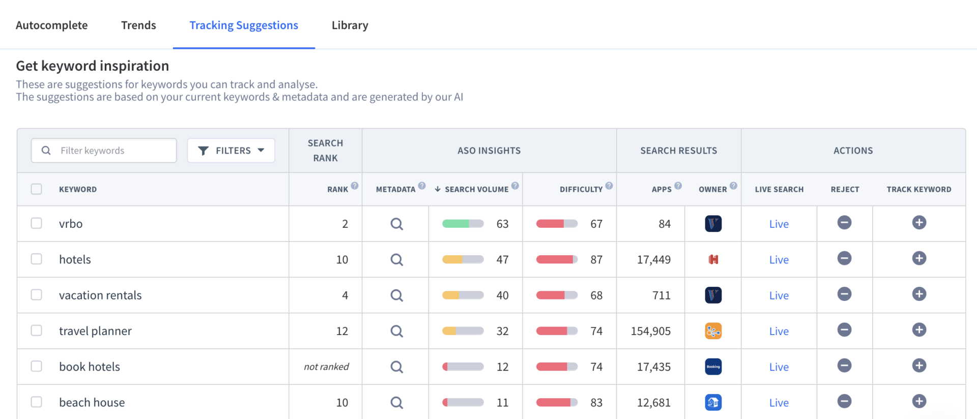 Get effective keywords for App Store Optimization and app store ads with App Radar