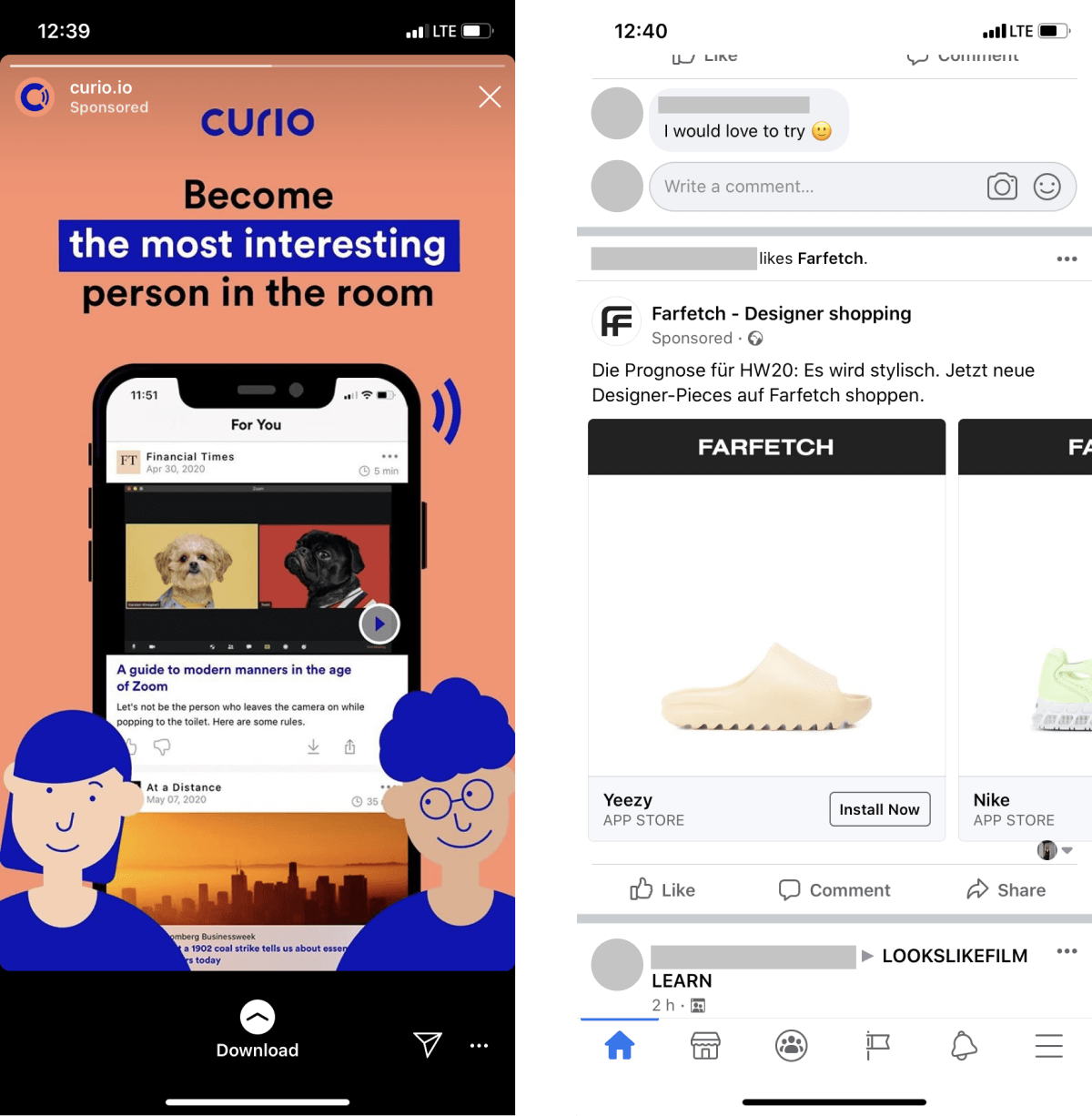 Examples of app install campaigns on social media, a good way to promote your mobile app