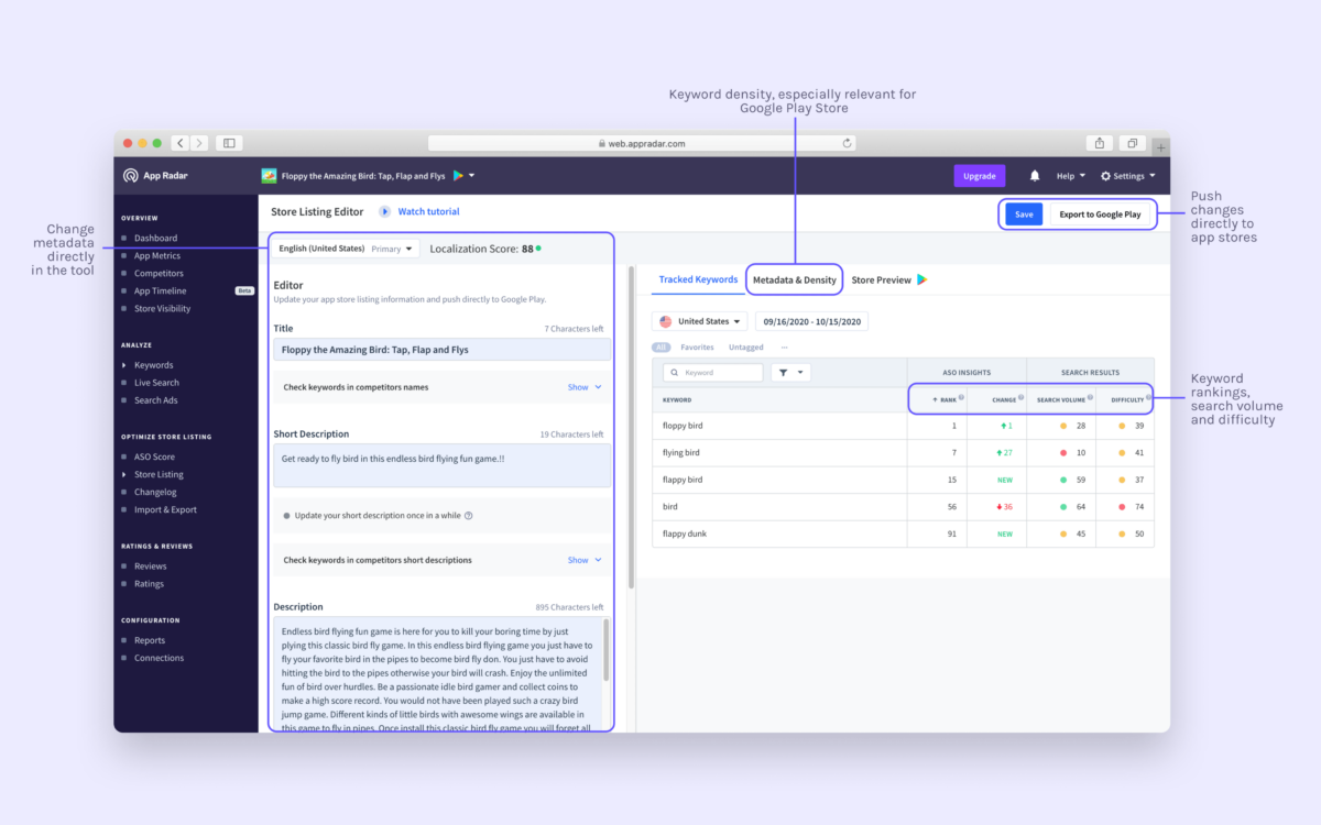 Store Listing Editor Split Screen