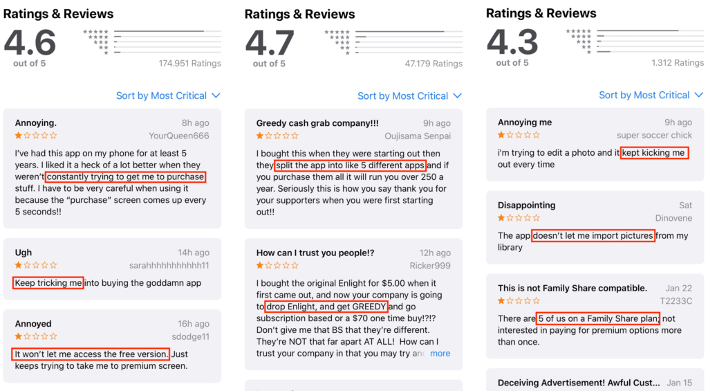 Beat out competitor apps by analyzing their user reviews. Source: Apple App Store
