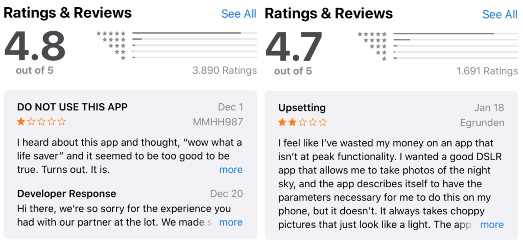 Mitigate the impact of a negative user review by providing a polite and helpful developer response
Source: App Store