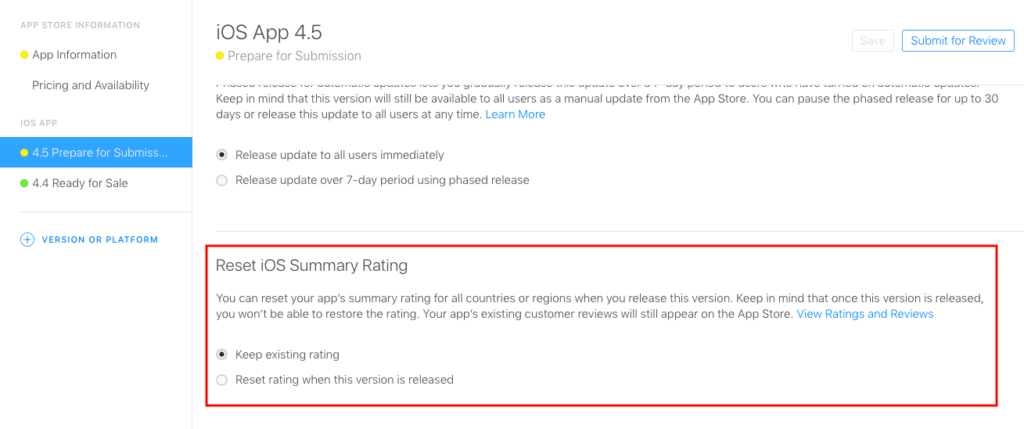 You can reset your iOS summary app rating every time you release an update
Source: App Store Connect