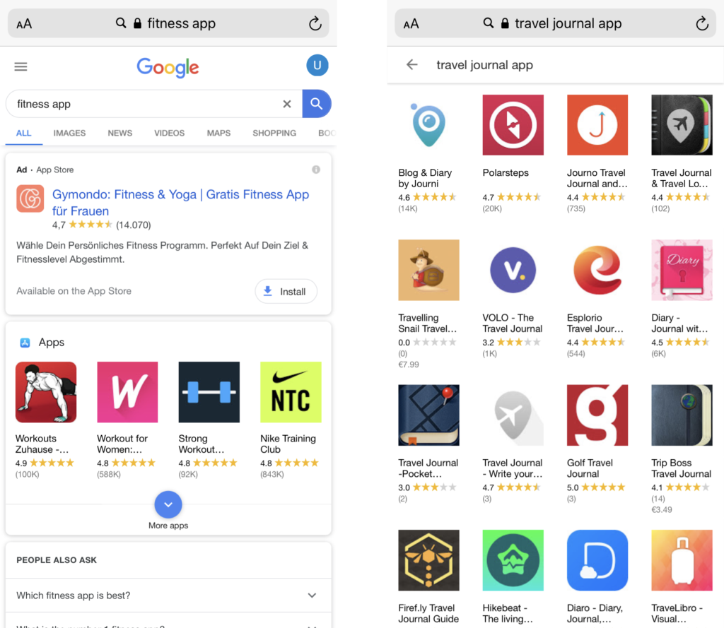 Apps show up in mobile browser search results. Work to build up backlinks to increase app discoverability and visibility