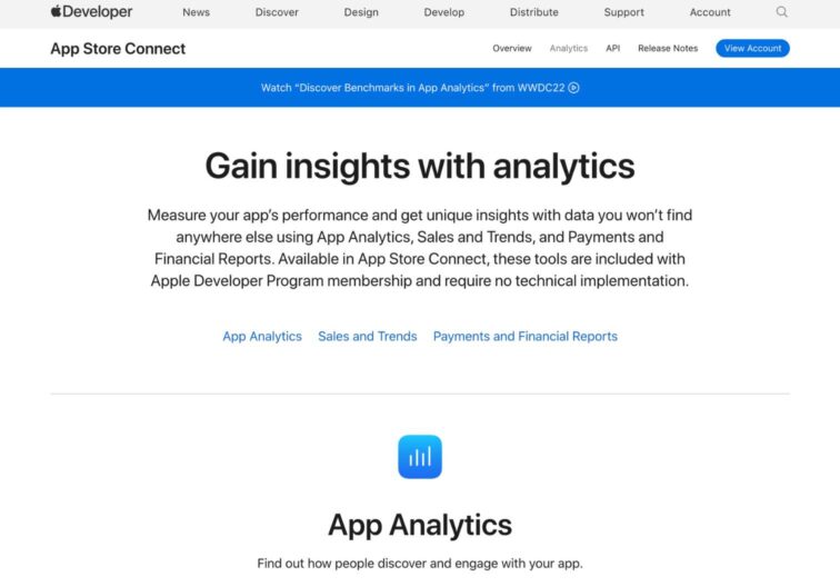 Mobile app analytics tools - App Store Connect