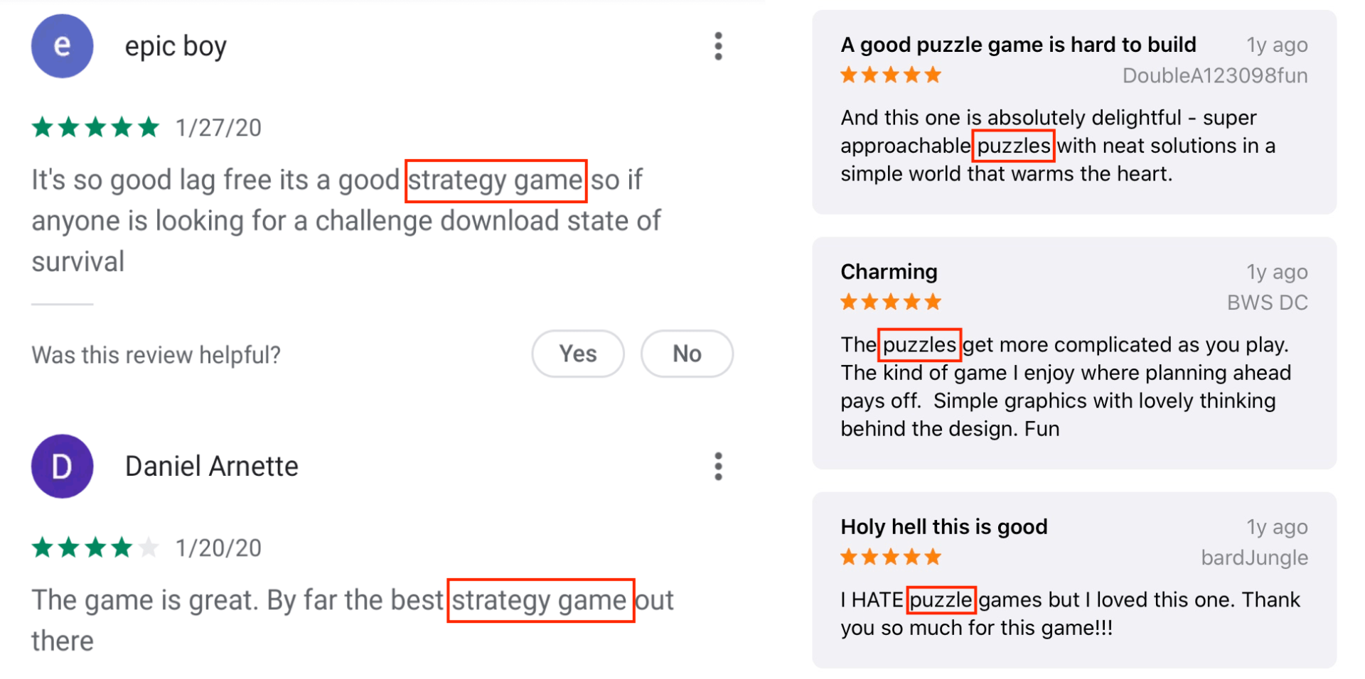 App Keywords Nutzerbewertungen