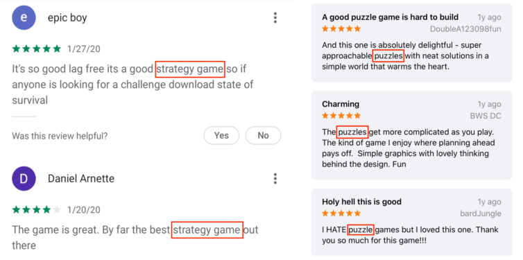 App Keywords Nutzerbewertungen