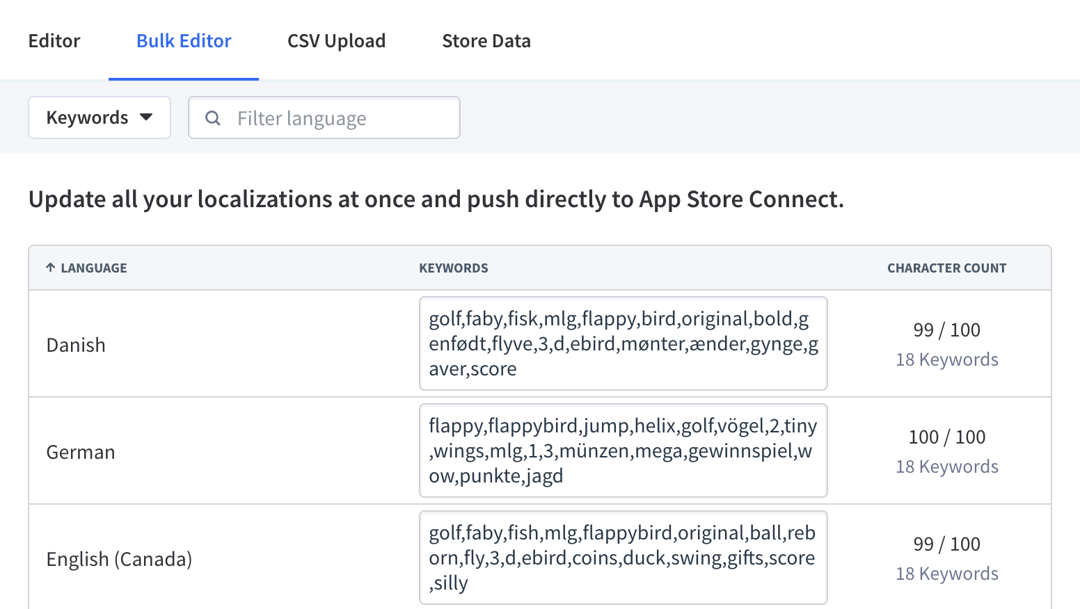 App Radar Bulk Editor De