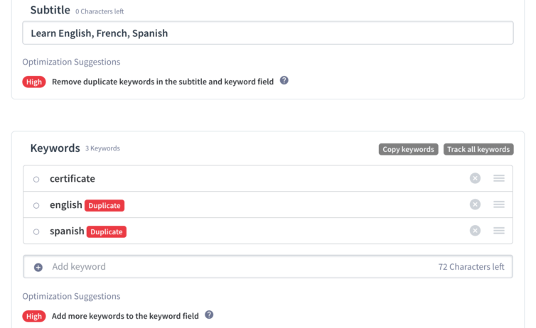 App Radar Doppelten Keywords Ios