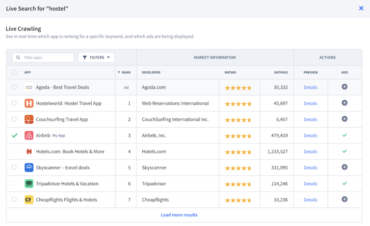App Radar Keyword Live Suche