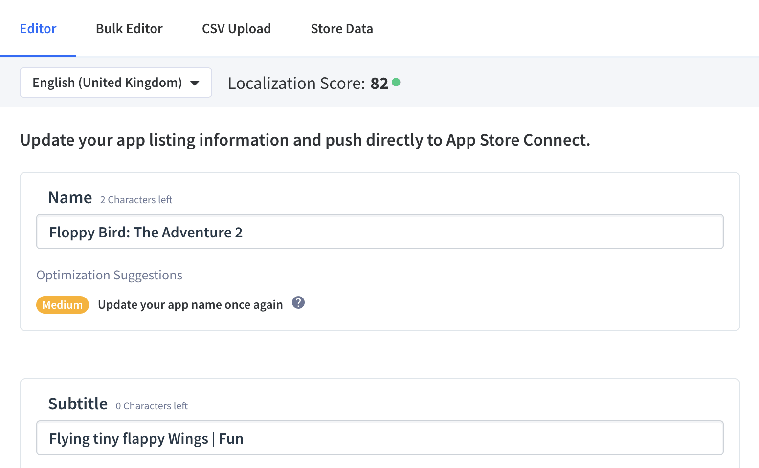 App Radar Store Listing Editor De