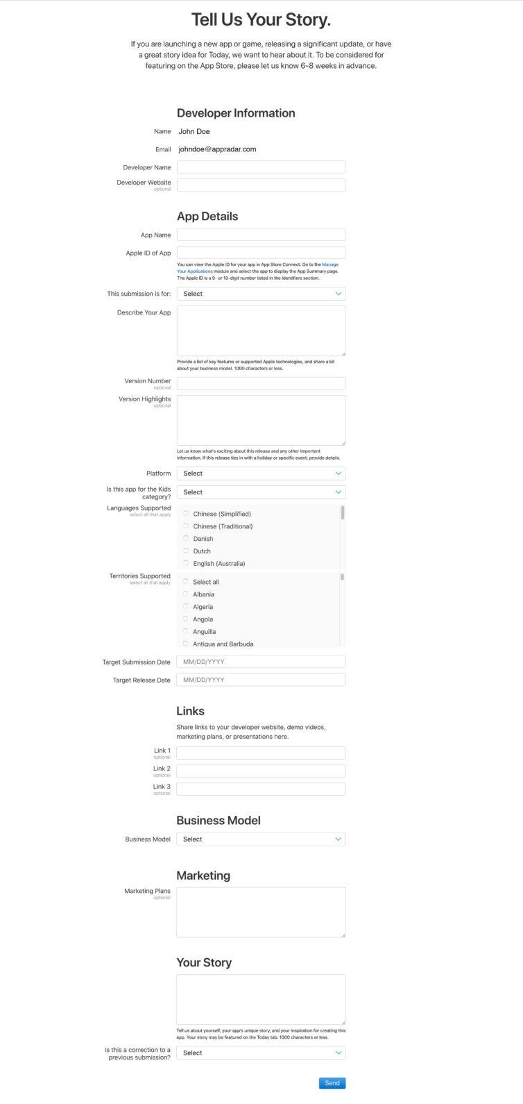 App Store Feature Formular Ausfullen