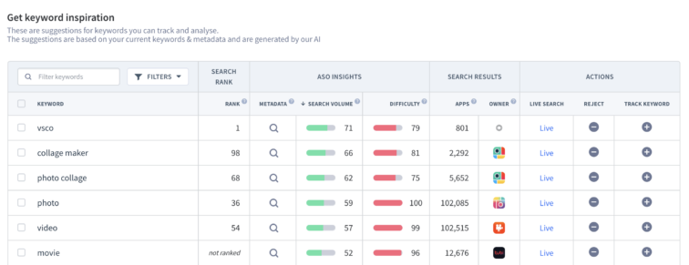 Apple Search Ads Keywords Beispiel 1