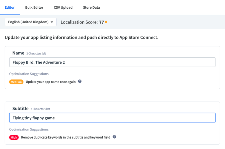 Bearbeite In App Radar Store Listing Editor