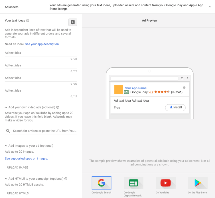 Google App Kampagnen Assets