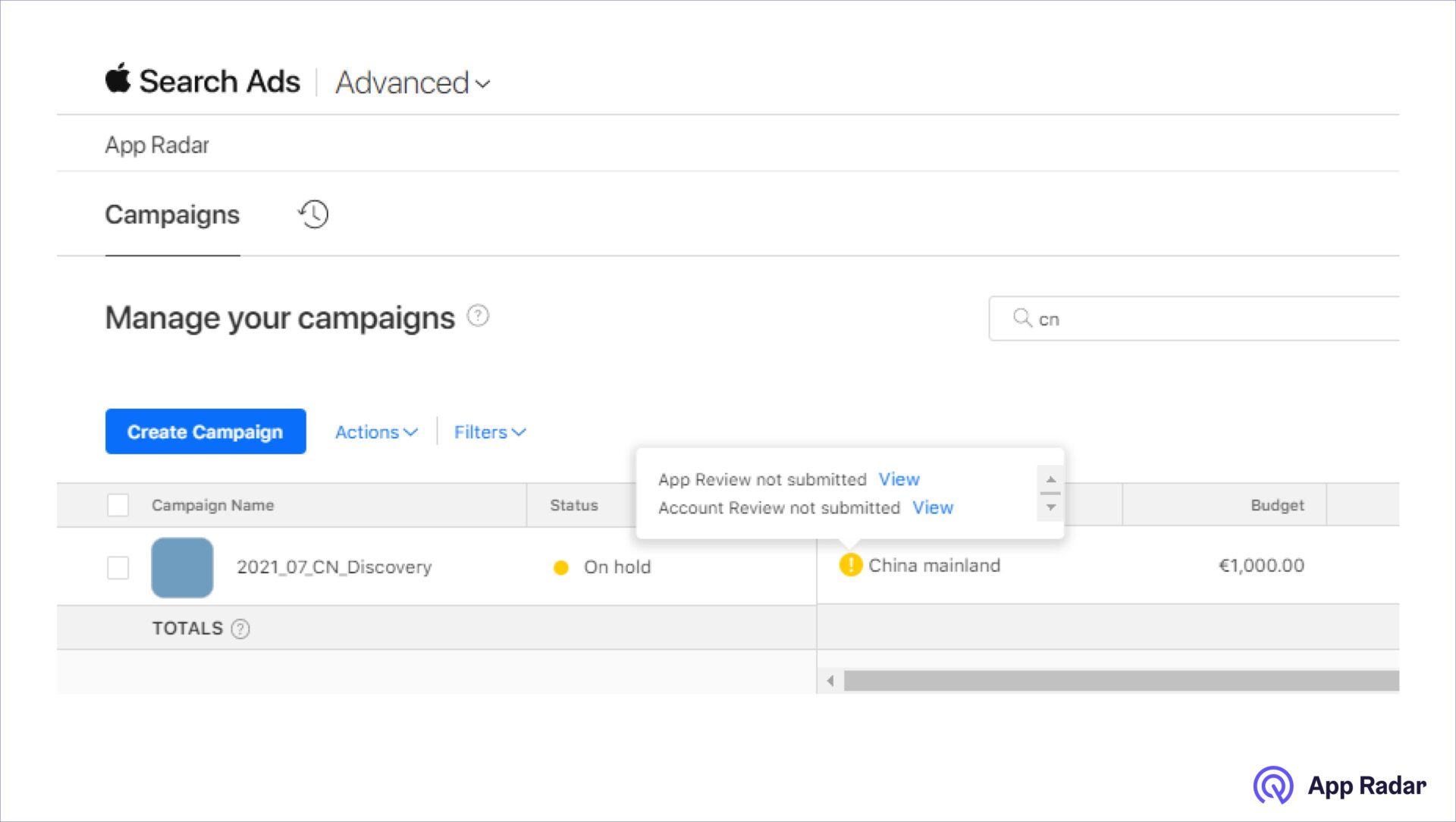 App Store Search Ads China Manage Campaigns