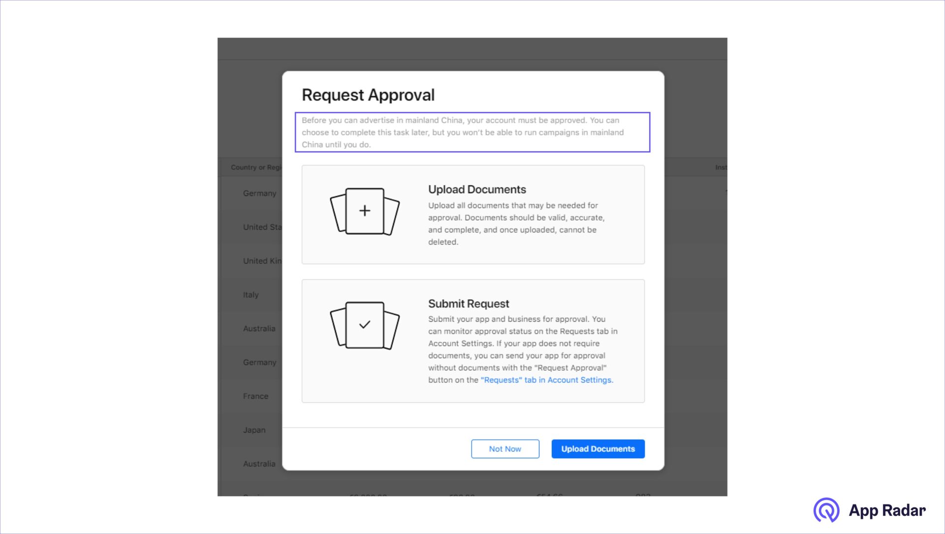 App Store Search Ads Upload Documents