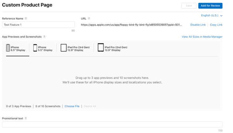 setting up custom product pages in app store connect