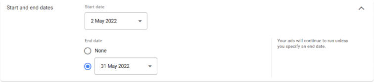 App install campaign date settings