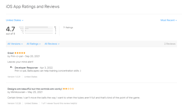 ratings and reviews section in app store connect
