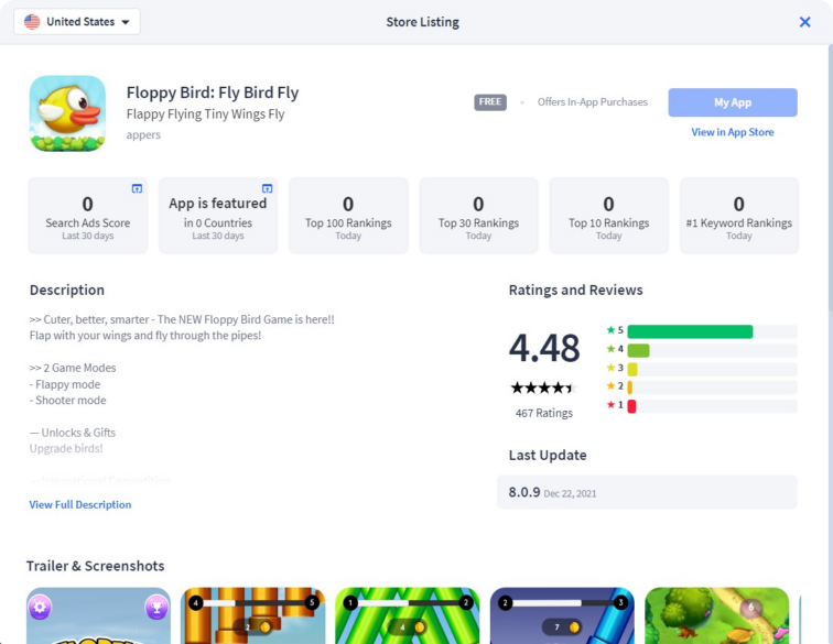 store listing overview