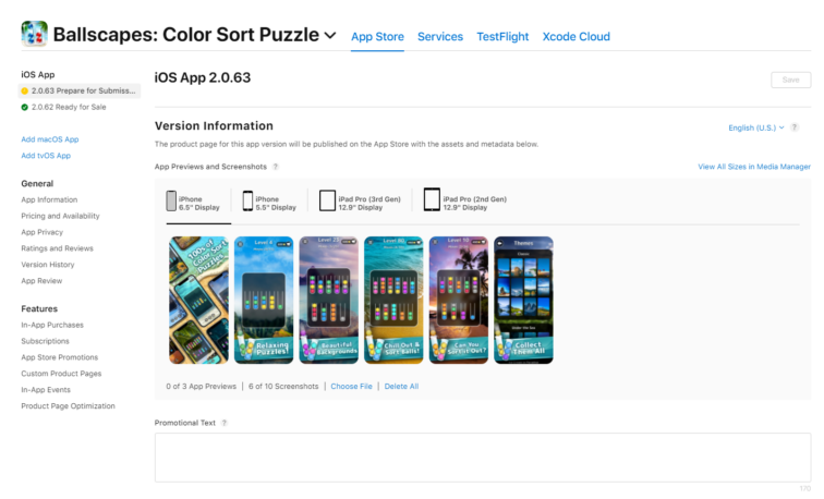 the interface of app store section in app store connect