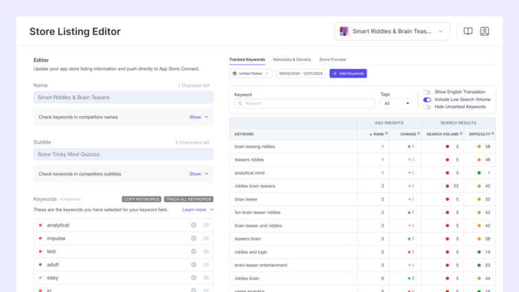 Store listing editor in App Radar