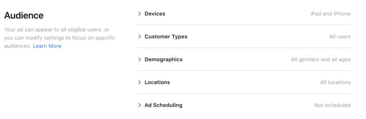 audience setting in apple search ads
