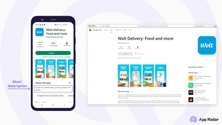 google play short description in mobile vs desktop view