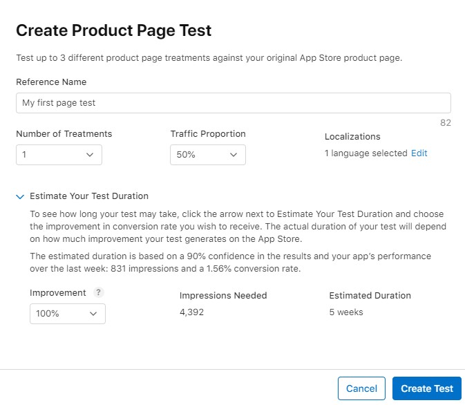 app store product page optimizations ab test creation and configuration