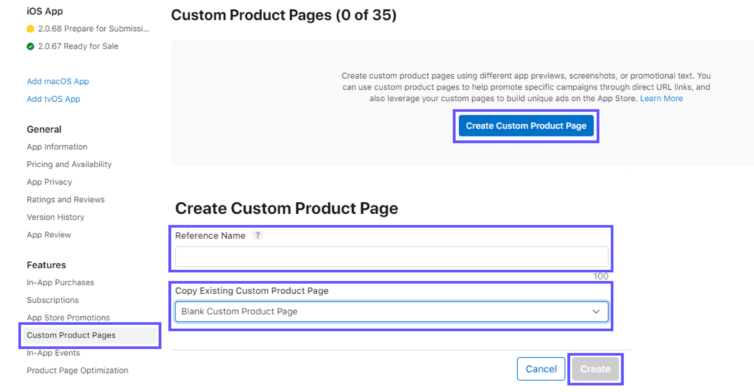 apple app store custom product pages setup options