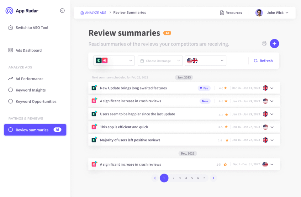 Creating AI app review summaries, for easy review management on the App Radar Platform.