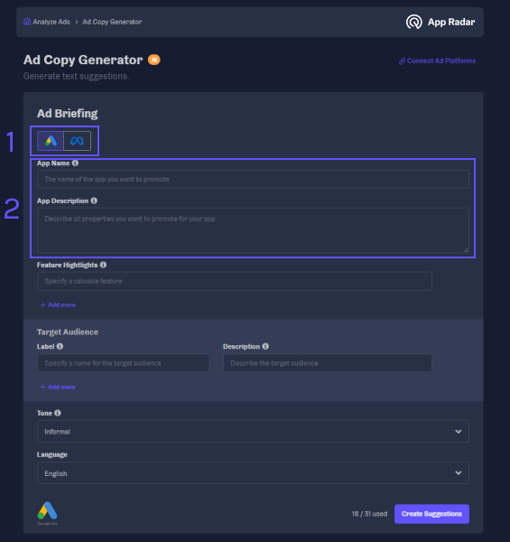 AI-powered Ad Copy Generator for mobile app campaigns