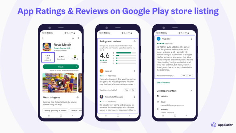 app ratings and reviews on google play store listing