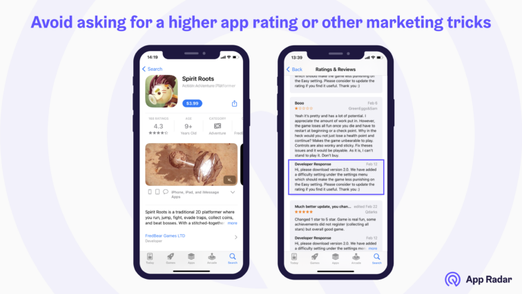 Avoid asking for higher app rating: example from Apple App Store