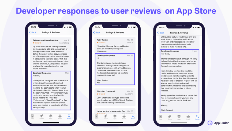 Developer responses to App Store user reviews