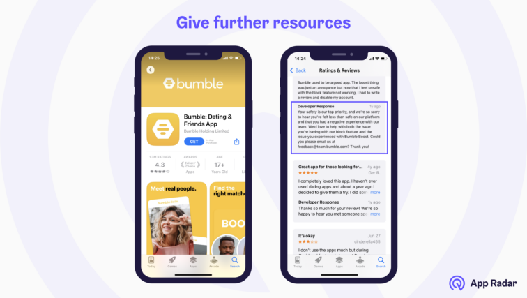 Give more information to app users: Bumble app example