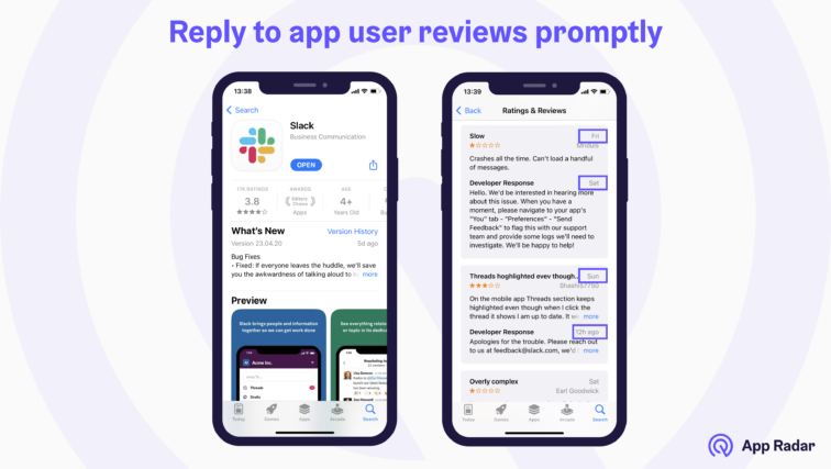 Prompt reply to user reviews: Slack app example
