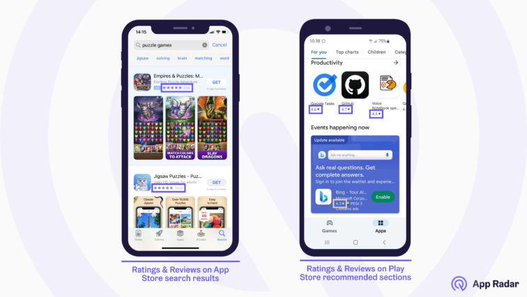 Recommended apps in Google Play and Apple App Store