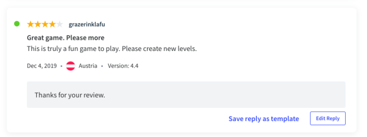 Reply to positive app review directly in App Radar