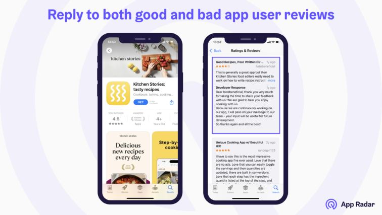 Reply to user reviews: Kitchen app example