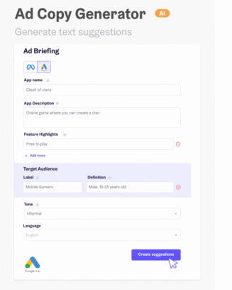 Ad copy generator for apps