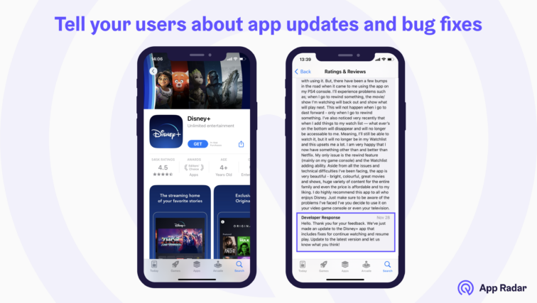Sharing app updates with users: Disney app example