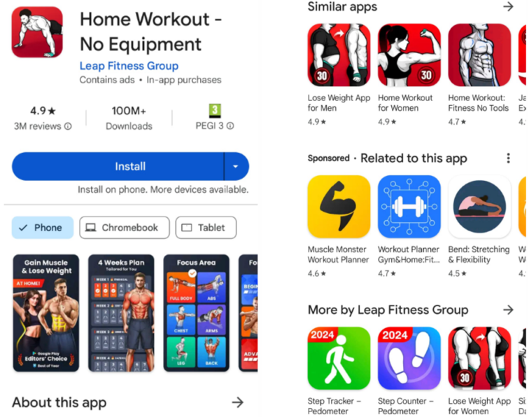 Example of similar apps section in Google Play's store listing