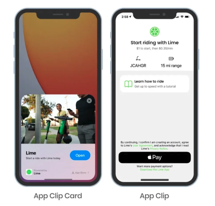 Lime app clip card vs app clip