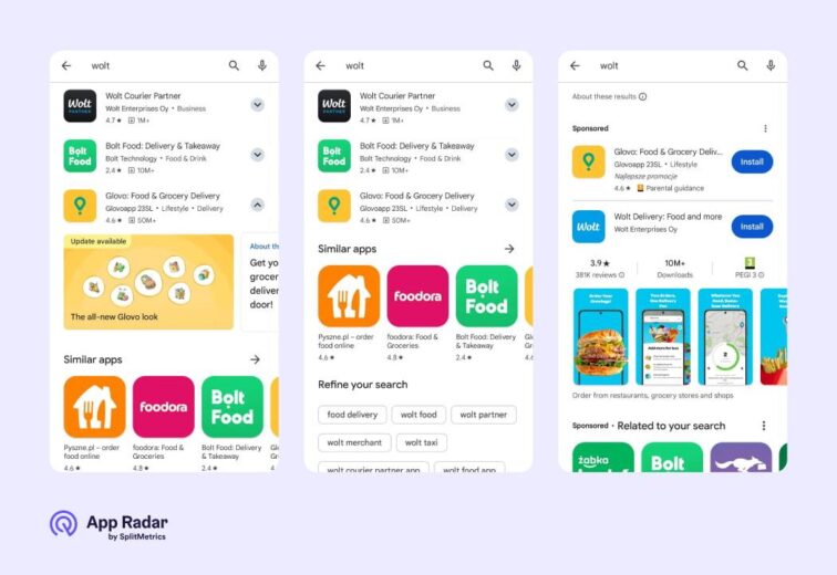 Typical search results on Google Play, organic and paid